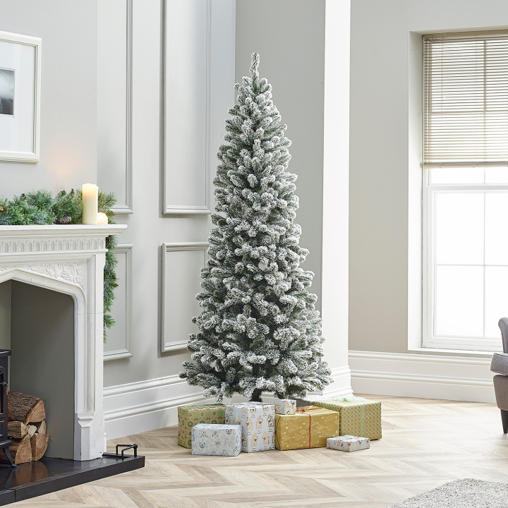 Slim Balsam Fir Green Snowy Christmas Tree