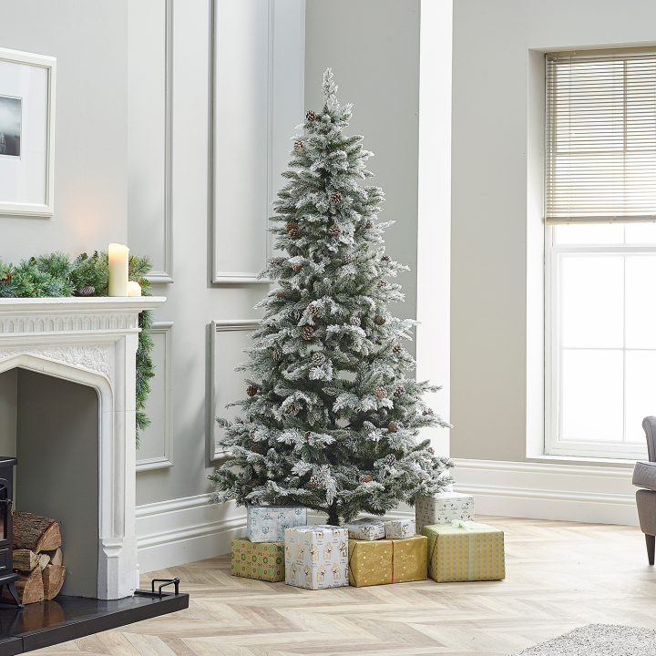 Slim Grand Fir Green Snowy Christmas Tree