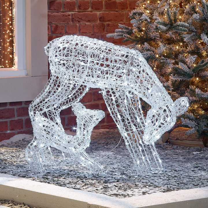 Acrylic LED Doe & Fawn Reindeer Decoration
