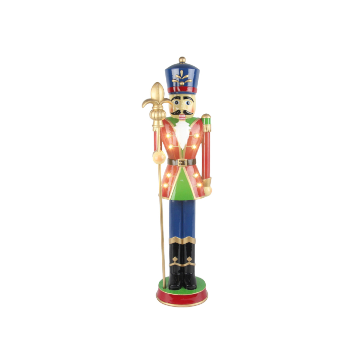 Norbert Christmas Nutcracker Figure with Staff in Pillar Box Red