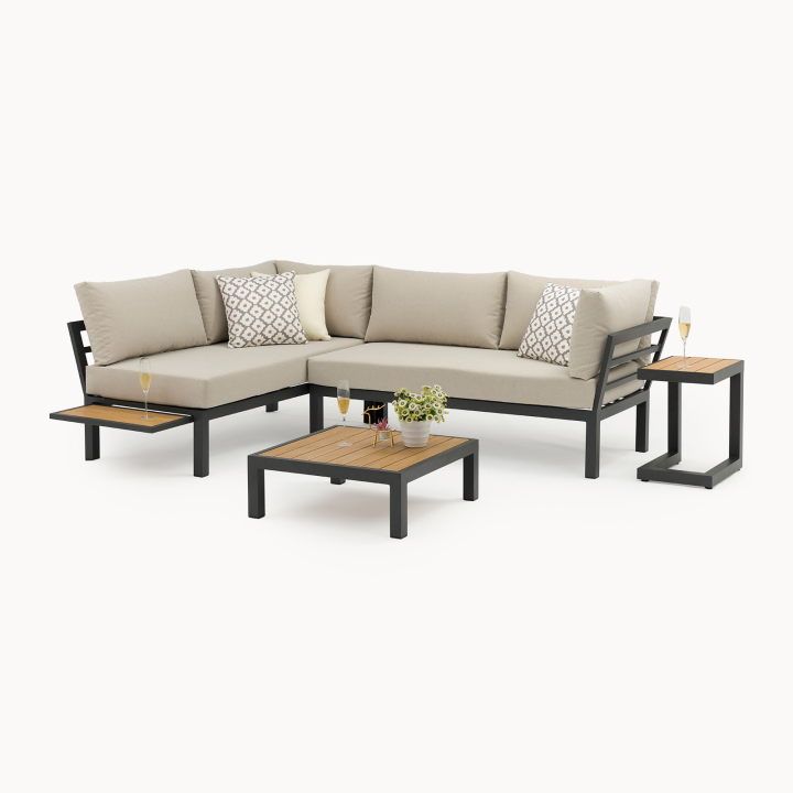 Freya Aluminium Wood Look Corner Sofa Lounging Set