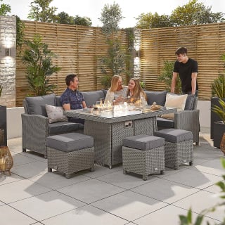 Ciara L-Shaped Corner Rattan Lounge Dining Set with 3 Stools