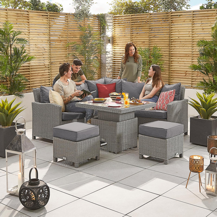 Ciara Compact Corner Rattan Lounge Dining Set with 2 Stools