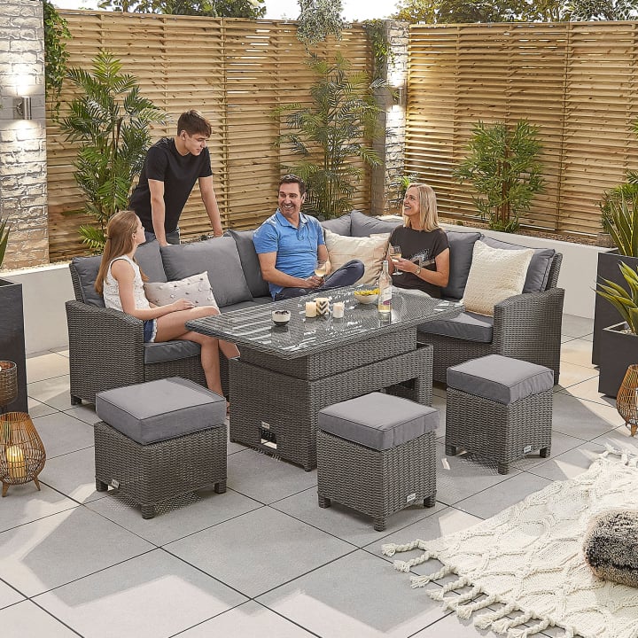 Ciara L-Shaped Corner Rattan Lounge Dining Set with 3 Stools