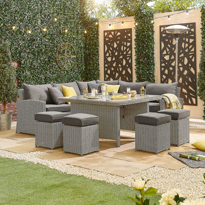 Ciara Deluxe Corner Rattan Lounge Dining Set with 4 Stools