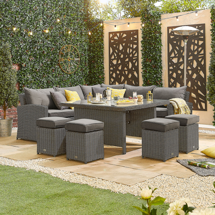 Ciara Deluxe Corner Rattan Lounge Dining Set with 4 Stools