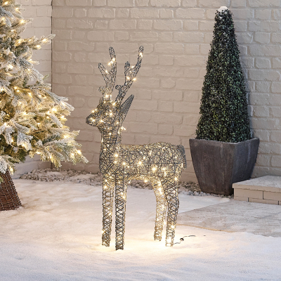 Medium Rattan LED Ralph & Deer Friends in Grey