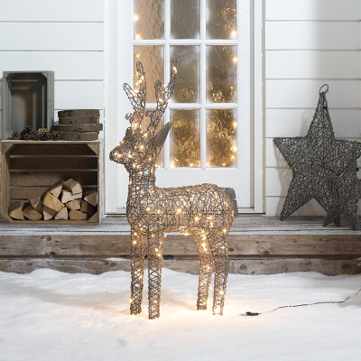 Medium Rattan LED Ralph & Deer Friends in Grey