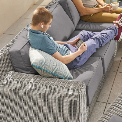 Luxor Rattan Corner Sofa Lounging Set with Square Coffee Table & 1 Armchair in White Wash