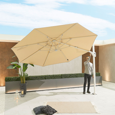 Galaxy 3.5m Round LED Aluminium Cantilever Parasol - Beige Canopy and White Frame