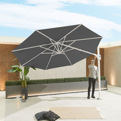 Galaxy 3.5m Round LED Aluminium Cantilever Parasol - Grey Canopy and White Frame