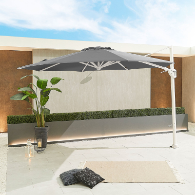 Galaxy 3.5m Round LED Aluminium Cantilever Parasol - Grey Canopy and White Frame