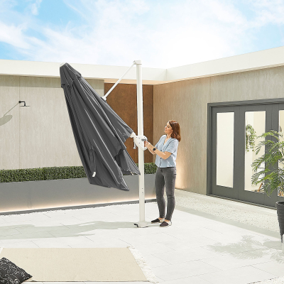 Galaxy 3.0m x 3.0m Square LED Aluminium Cantilever Parasol - Grey Canopy and White Frame