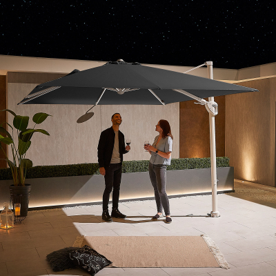 Galaxy 3.0m x 3.0m Square LED Aluminium Cantilever Parasol - Grey Canopy and White Frame