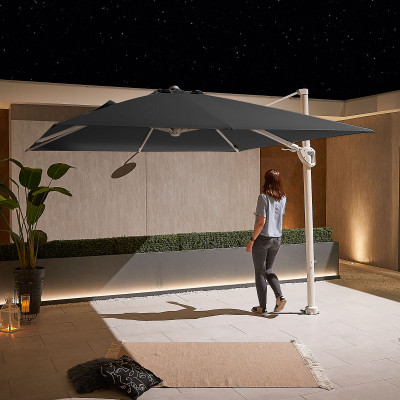 Galaxy 3.0m x 3.0m Square LED Aluminium Cantilever Parasol - Grey Canopy and White Frame