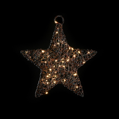 Small Rattan LED Star Hanging Decoration in Brown