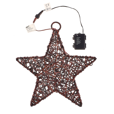 Small Rattan LED Star Hanging Decoration in Brown