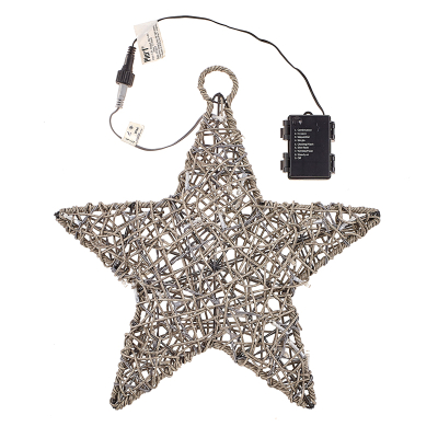 Small Rattan LED Star Hanging Decoration in Grey