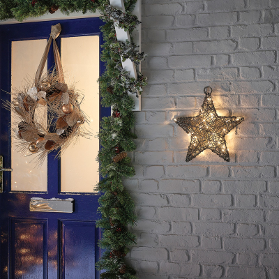 Small Rattan LED Star Hanging Decoration in Grey