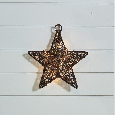 Small Rattan LED Star Hanging Decoration in Brown