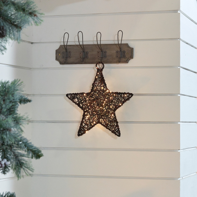 Small Rattan LED Star Hanging Decoration in Brown