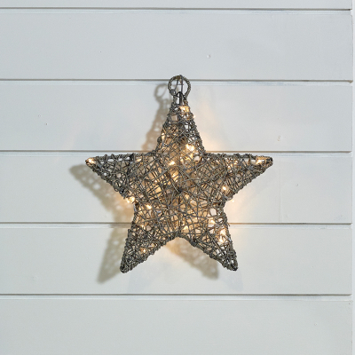 Small Rattan LED Star Hanging Decoration in Grey