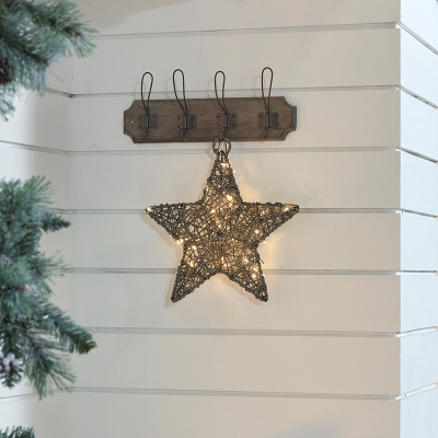 Small Rattan LED Star Hanging Decoration in Grey