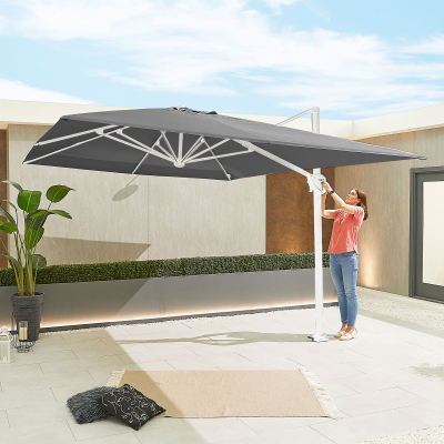 Galaxy 4.0m x 3.0m Rectangular LED Aluminium Cantilever Parasol - Grey Canopy and White Frame