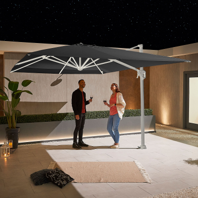 Galaxy 4.0m x 3.0m Rectangular LED Aluminium Cantilever Parasol - Grey Canopy and White Frame