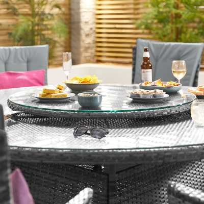 Medium Rattan Lazy Susan for Ice Bucket Table in Grey Rattan