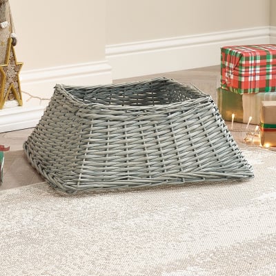 60cm Square Wicker Tree Skirt in Grey