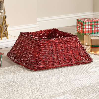 60cm Square Wicker Tree Skirt in Red