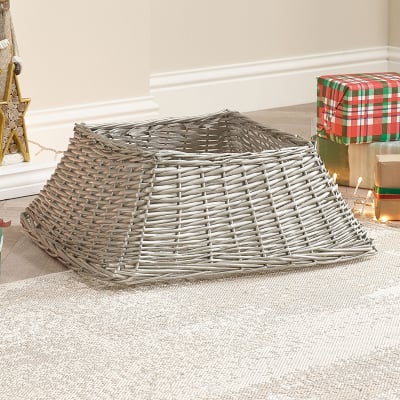 60cm Square Wicker Tree Skirt in Silver