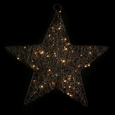 Large Rattan LED Star Hanging Decoration in Brown