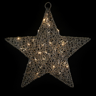 Large Rattan LED Star Hanging Decoration in Grey