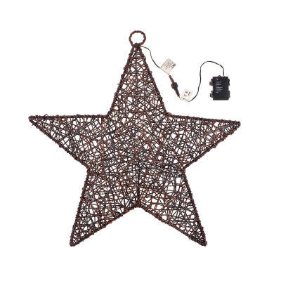 Large Rattan LED Star Hanging Decoration in Brown