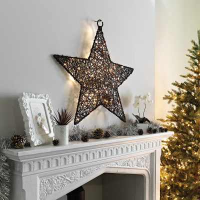 Large Rattan LED Star Hanging Decoration in Brown