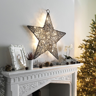 Large Rattan LED Star Hanging Decoration in Grey