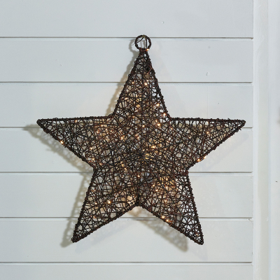 Large Rattan LED Star Hanging Decoration in Brown