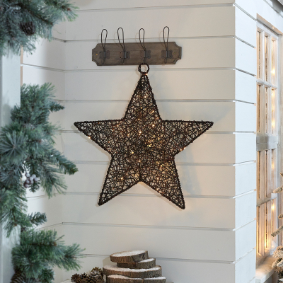 Large Rattan LED Star Hanging Decoration in Brown