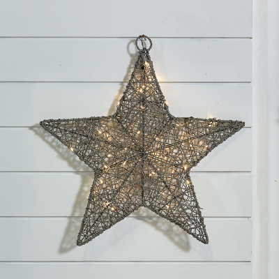 Large Rattan LED Star Hanging Decoration in Grey