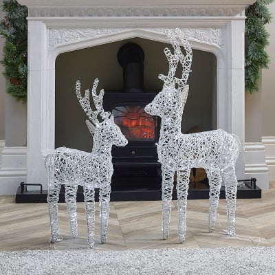 Medium Rattan LED Ralph & Deer Friends in White