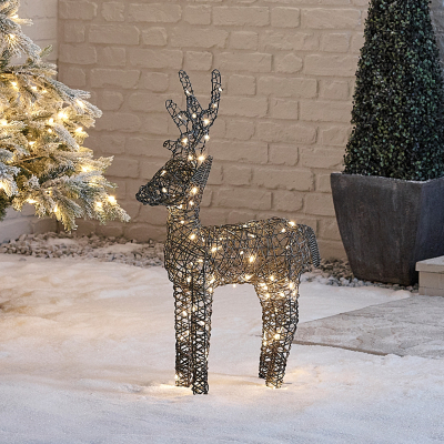 Small Rattan LED Ralph & Deer Friends in Grey