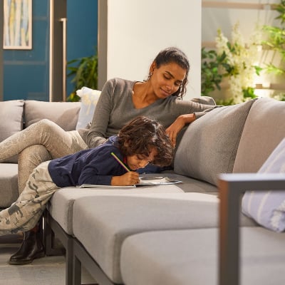 Alessandria Aluminium Corner Sofa Lounging Set with Footstool with Nested Coffee Table & Additional 1 Armchair in Graphite Grey