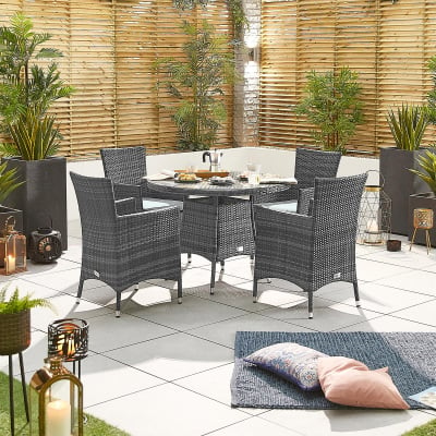 Amelia 4 Seat Rattan Dining Set - Round Table in Grey Rattan