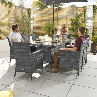 Amelia 8 Seat Rattan Dining Set - Rectangular Table in Grey Rattan