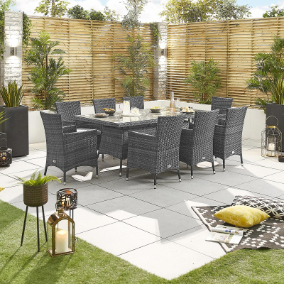 Amelia 8 Seat Rattan Dining Set - Rectangular Table in Grey Rattan