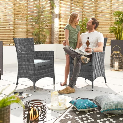 Amelia 4 Seat Rattan Dining Set - Round Table in Grey Rattan