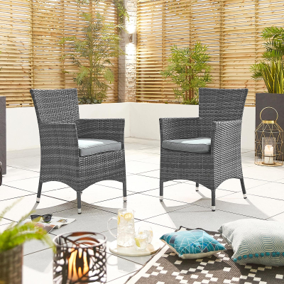 Amelia Rattan Dining Chair - Set of 2 in Grey Rattan