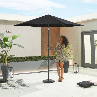 Antigua 2.7m Round Aluminium Traditional Parasol - Black Canopy and Grey Frame